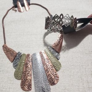 Necklace and bracelet copper, silver and brass